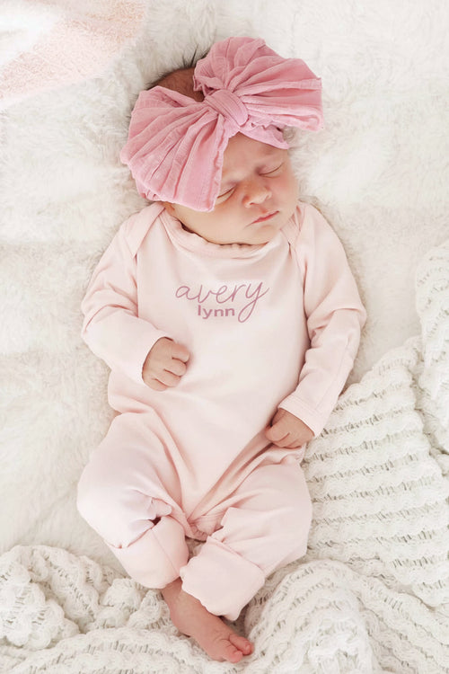 Personalized Full Length Snap Romper | Blush
