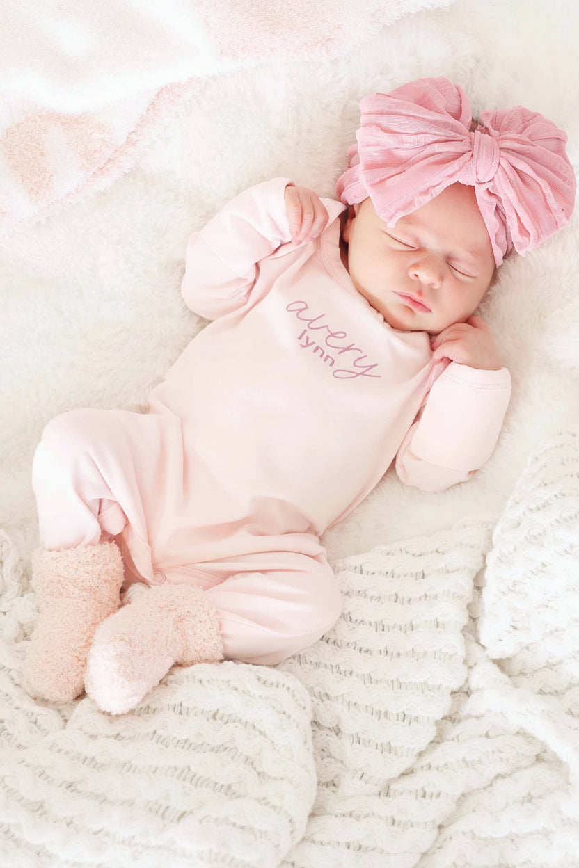 Personalized Full Length Snap Romper | Blush