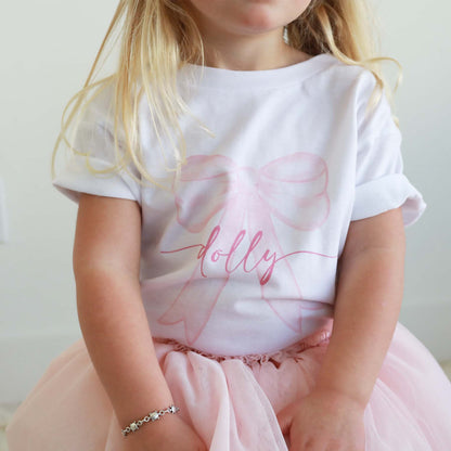 Personalized Bow Kids Graphic Tee | White