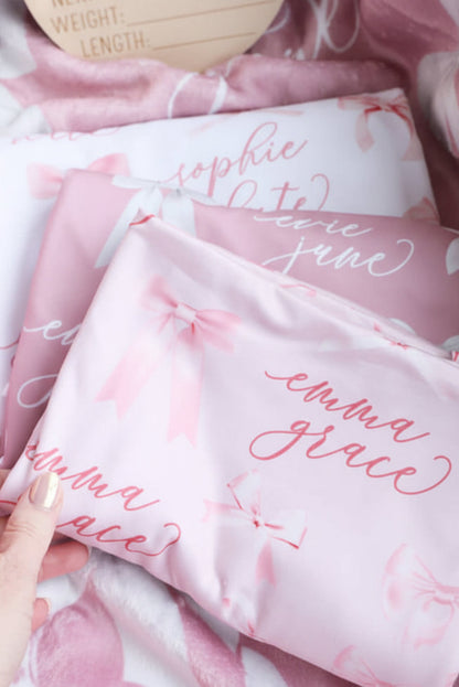 Bow Personalized Baby Name Swaddle Blanket