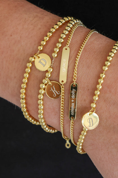 Engraved Circle Charm Beaded Bracelet