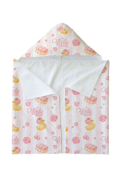 Personalized Hooded Towel | Bubble Duckie Pink