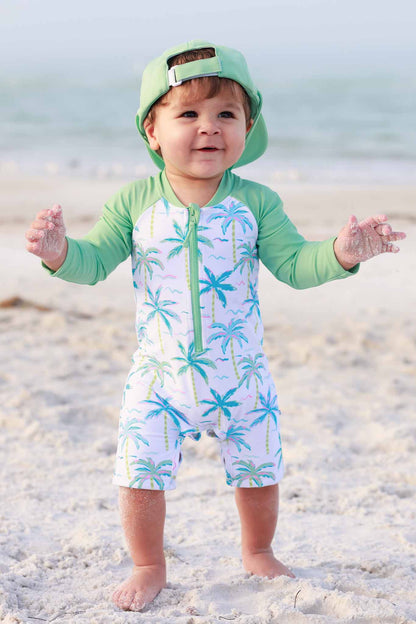 Long Sleeve Rash Guard Swim Romper Shortie | Blue Lagoon