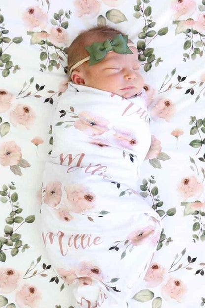 Millie's Dusty Rose Garden Personalized Baby Name Swaddle Blanket