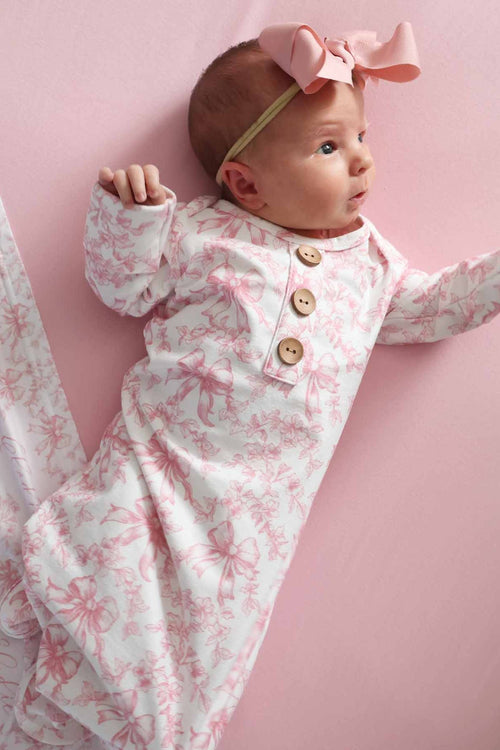 Fancy Frills Newborn Baby Knot Gown & Hat Set