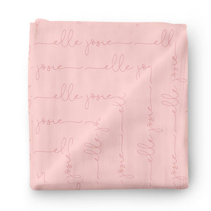 Personalized Light Rose on Pink Baby Name Swaddle Blanket - Script
