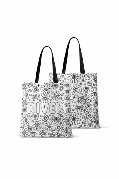 Colorable Personalized Tote Bags | Floral Flutter