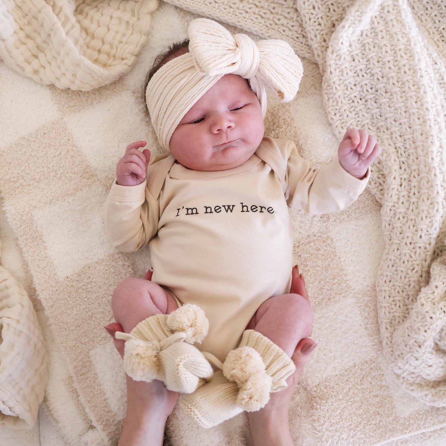 I'm New Here Long Sleeve Graphic Bodysuit | Natural