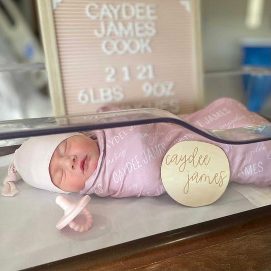 Personalized Mauve Baby Name Swaddle Blanket - Block & Script