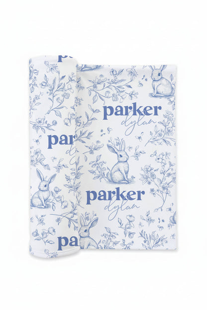 Bunny Blues Personalized Swaddle Blanket