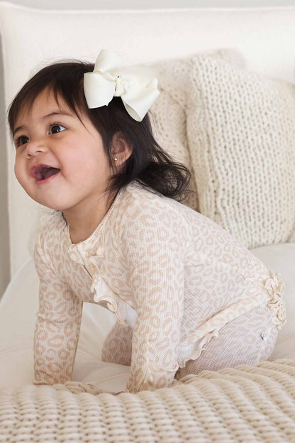 Bamboo Waffle Ruffle Zipper Footie | Lovely Leopard