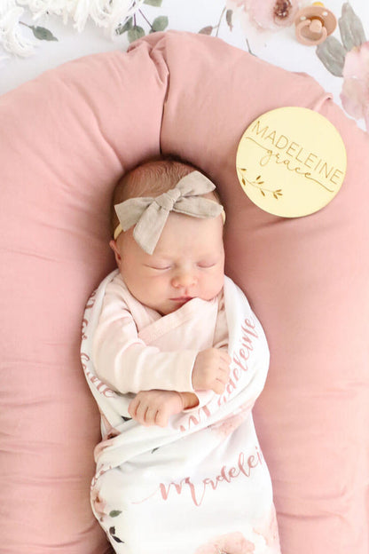 Millie's Dusty Rose Garden Personalized Baby Name Swaddle Blanket