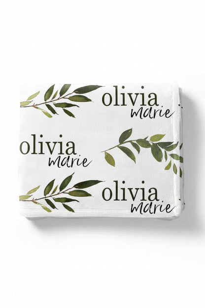Olive Leaf Personalized Toddler Blanket