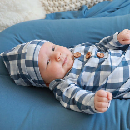 Paxton's Plaid Newborn Baby Knot Gown & Hat Set