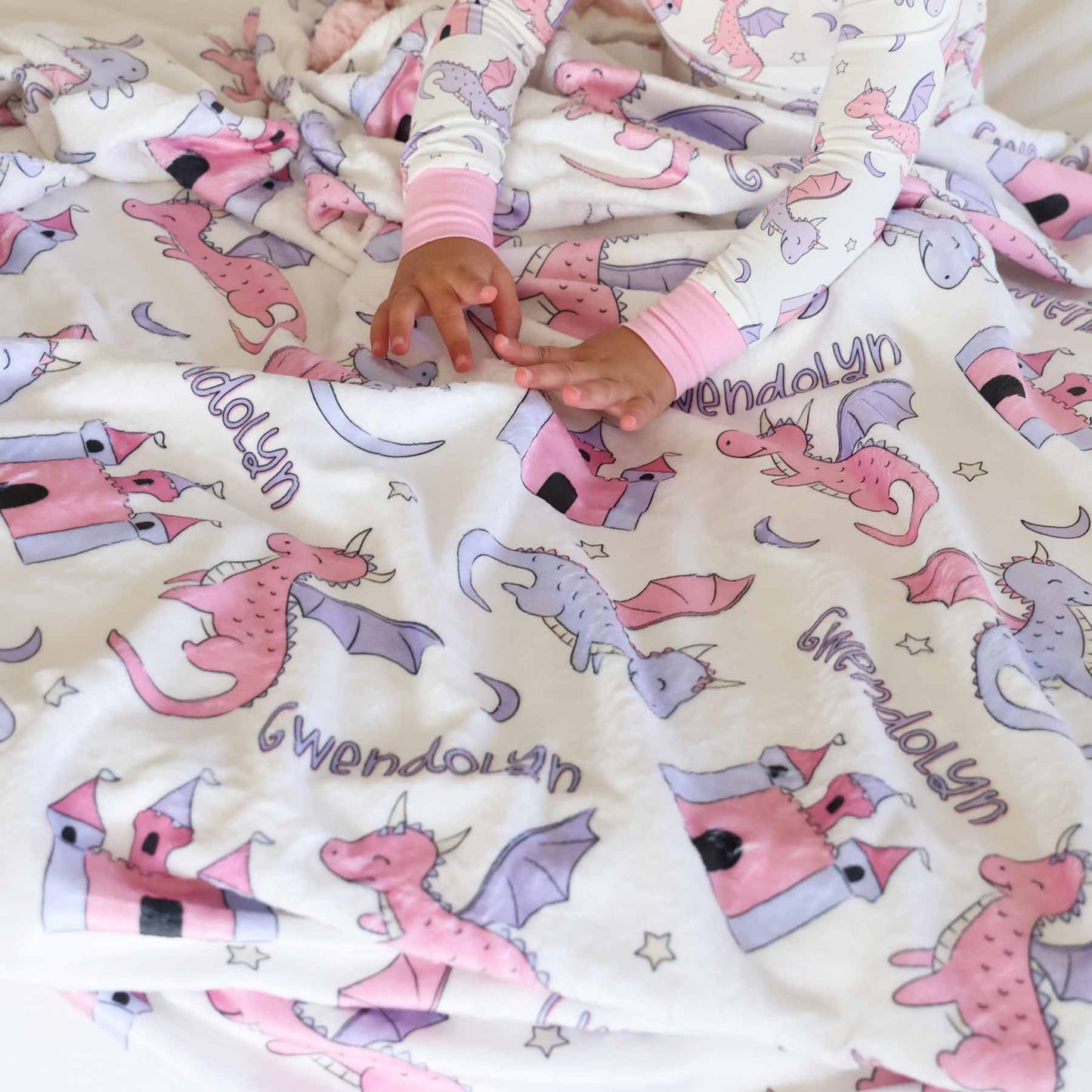 Dragon Adventure Personalized Kids Blanket | Pink