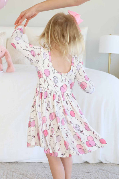 Girls' Long Sleeve Twirl Dress | Party Time Pink