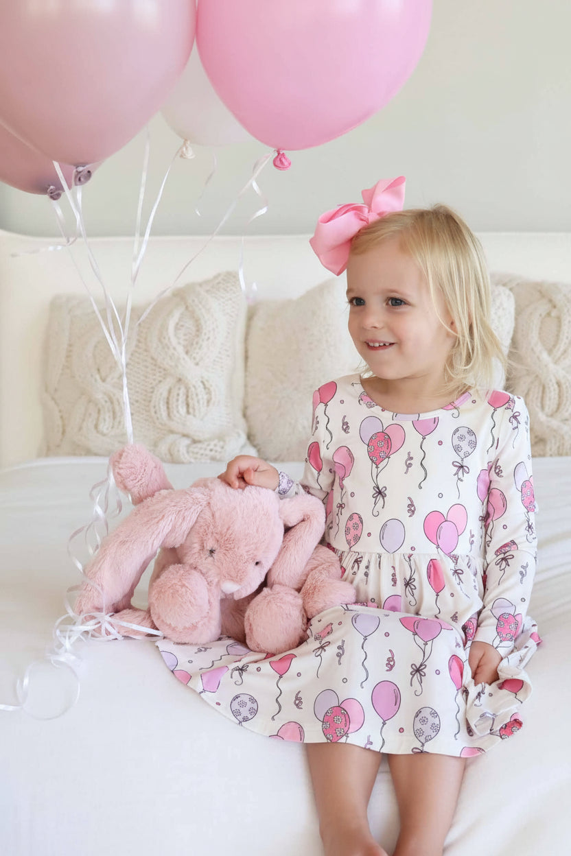 Girls' Long Sleeve Twirl Dress | Party Time Pink