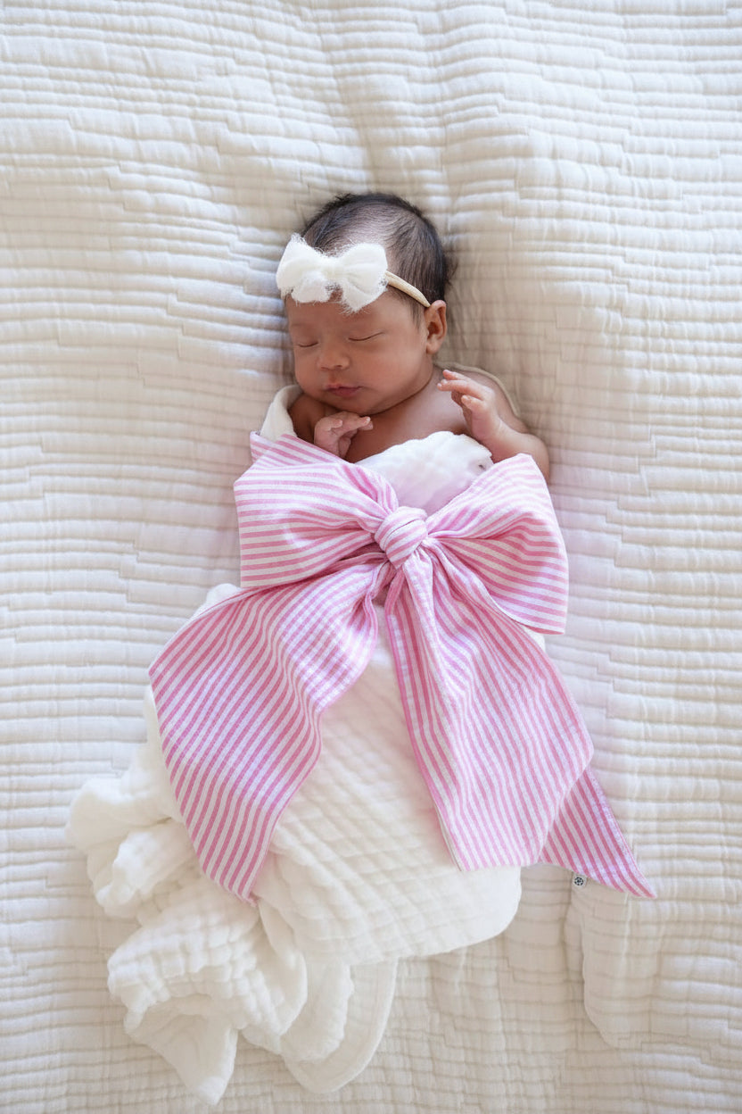 Personalized Newborn Bow Sash | Seersucker