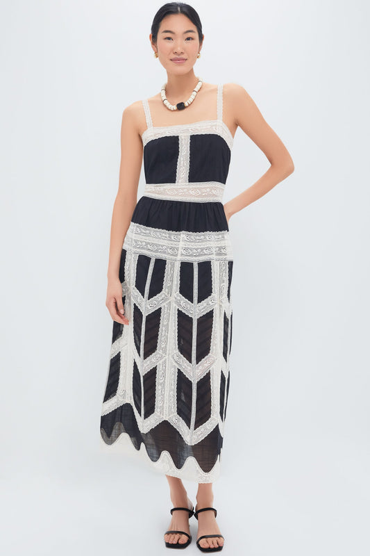 Black and Cream Rhiannon Lace Slip Dress