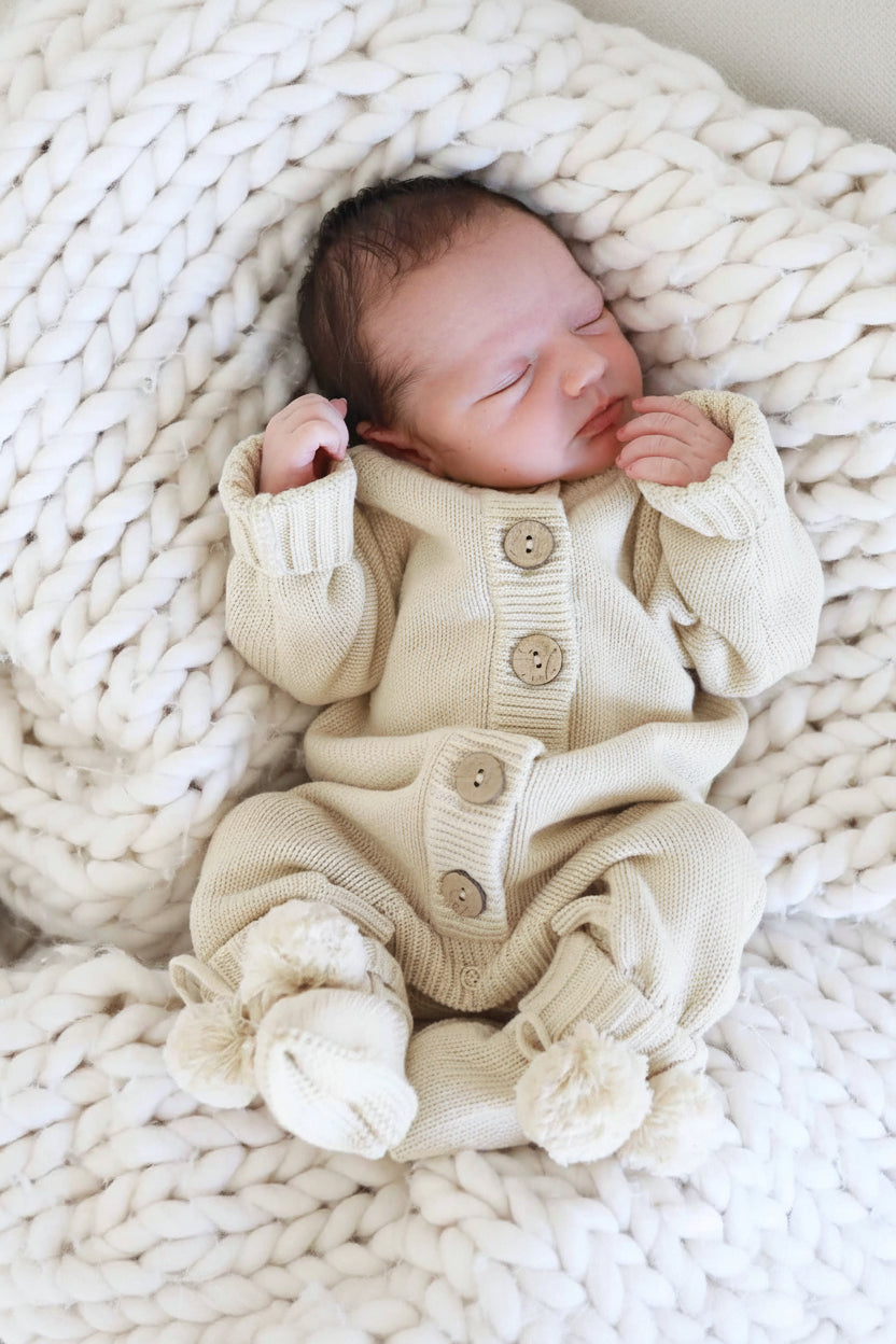 Knit Sweater Button Romper | Sand