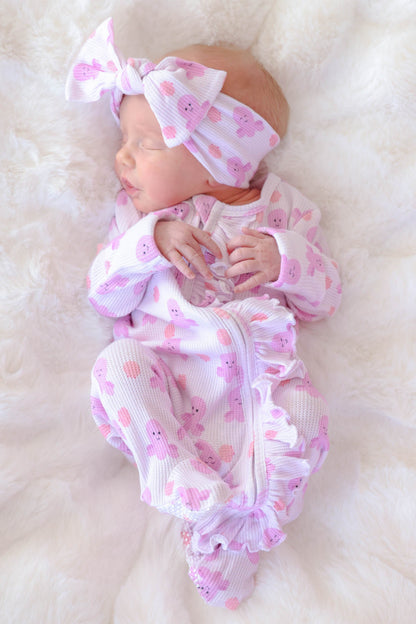Bamboo Waffle Ruffle Zipper Footie | Sea Snuggles