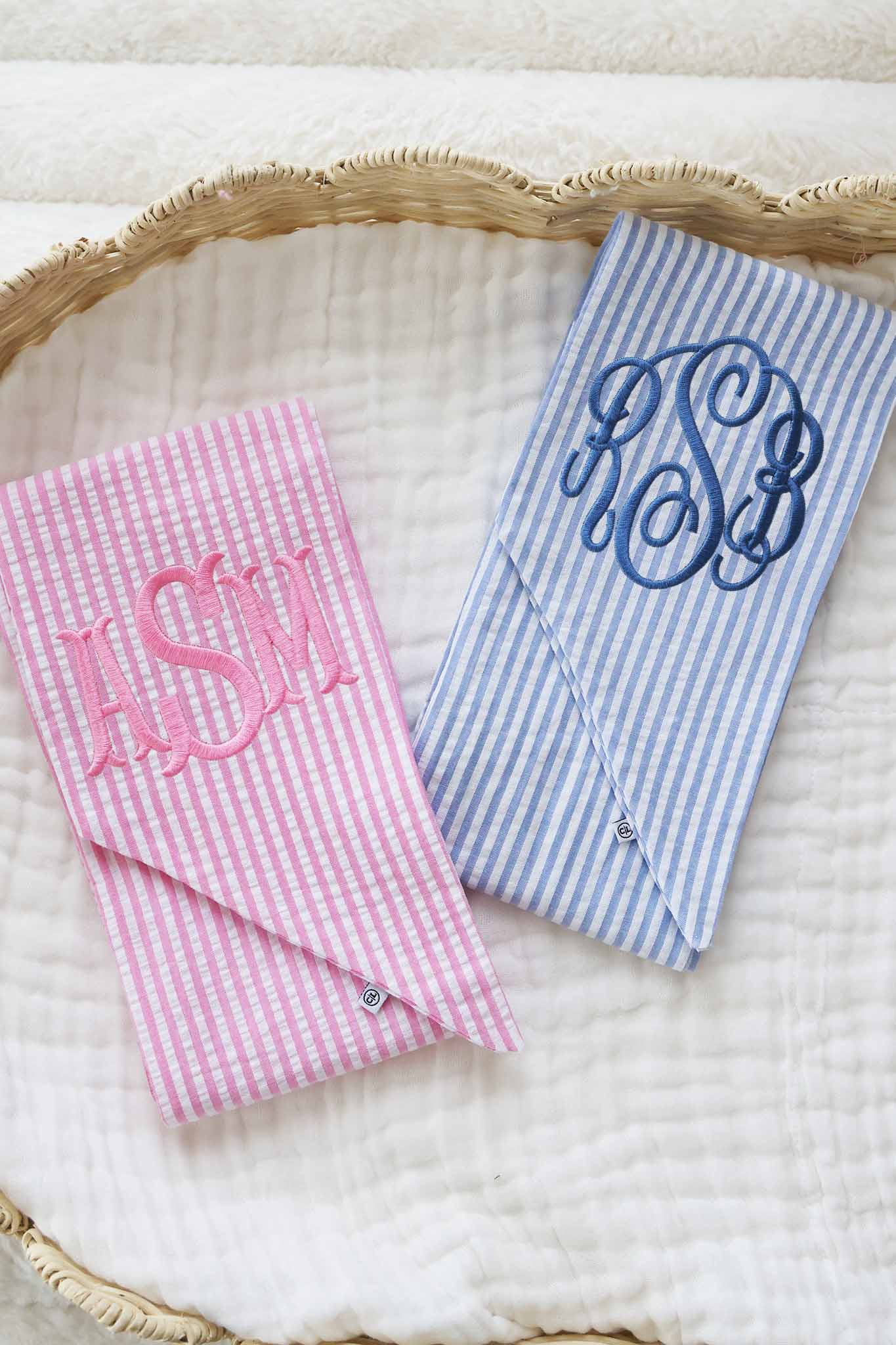 Personalized Newborn Bow Sash | Seersucker