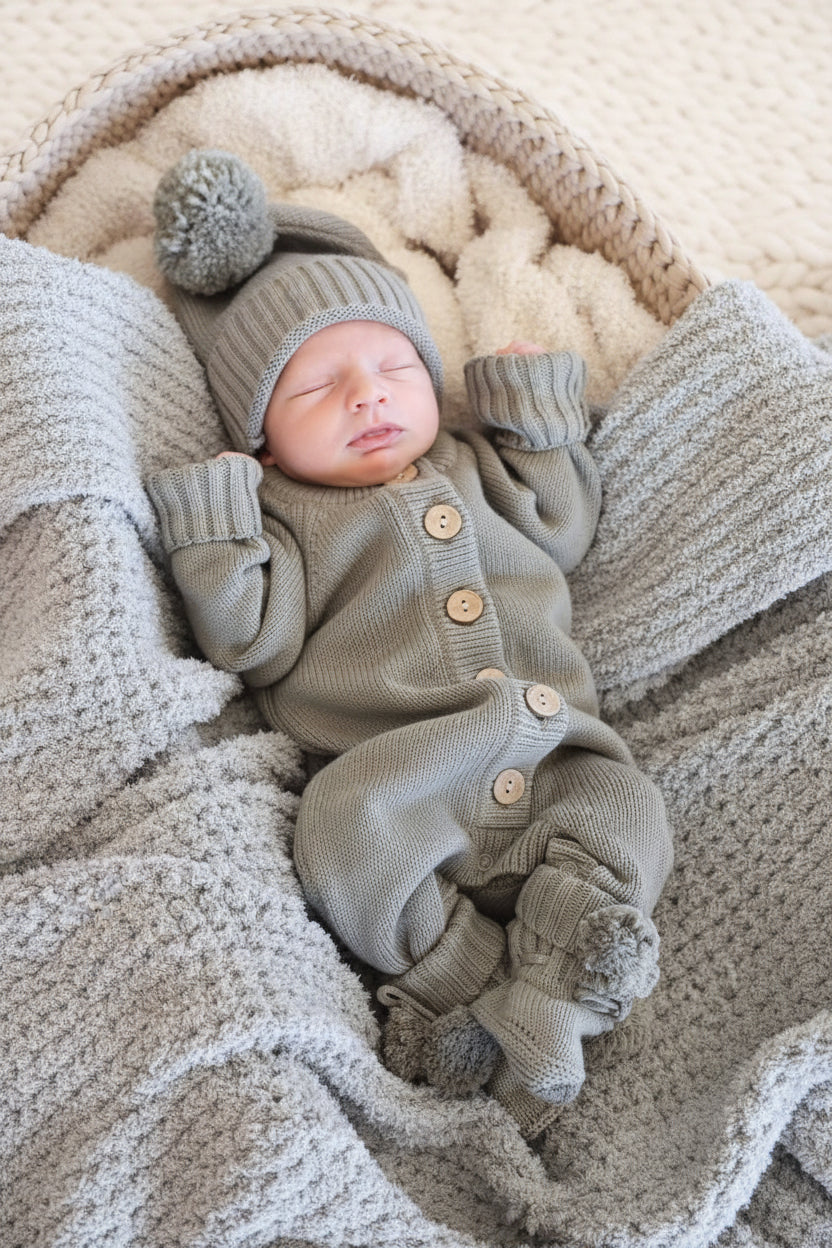 Knit Sweater Button Romper | Smoke