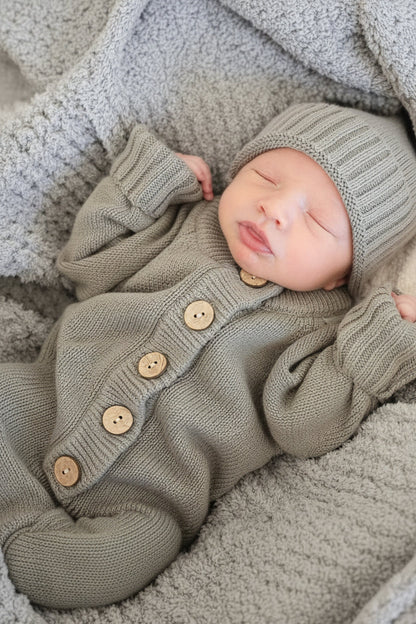 Knit Sweater Button Romper | Smoke