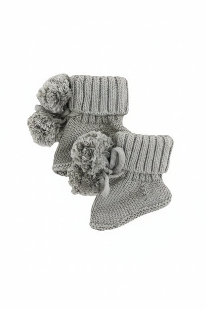 Knit Pom Pom Baby Booties | Smoke