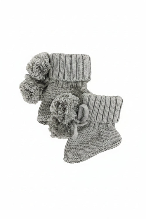 Knit Pom Pom Baby Booties | Smoke