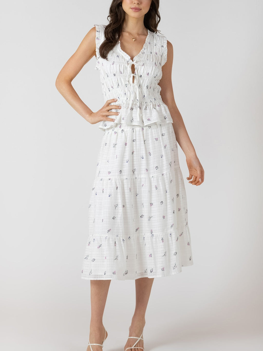 DEX Smocked Tie Front Top