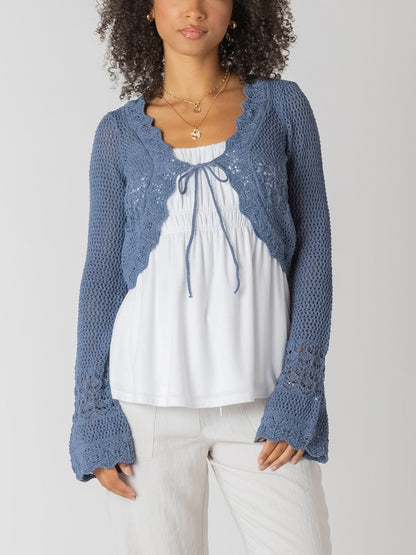 ROOM 34 Tie Front Crochet Cardigan
