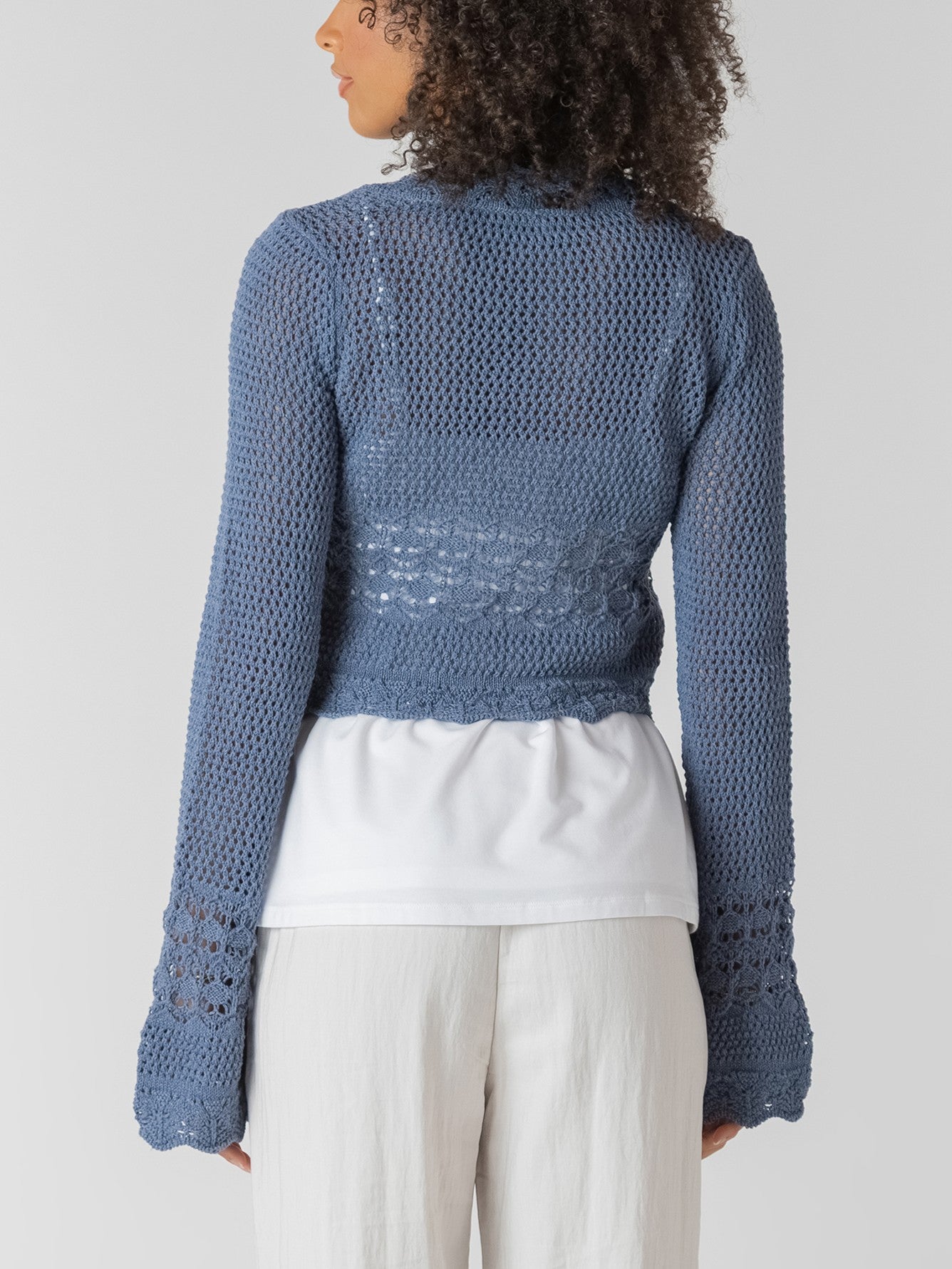 ROOM 34 Tie Front Crochet Cardigan