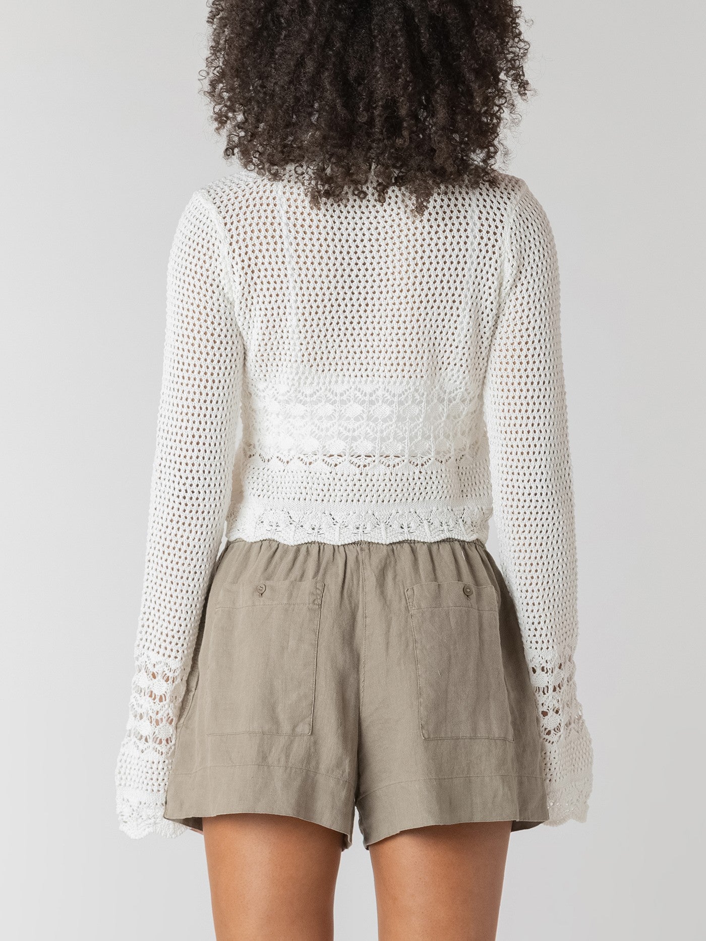 ROOM 34 Tie Front Crochet Cardigan