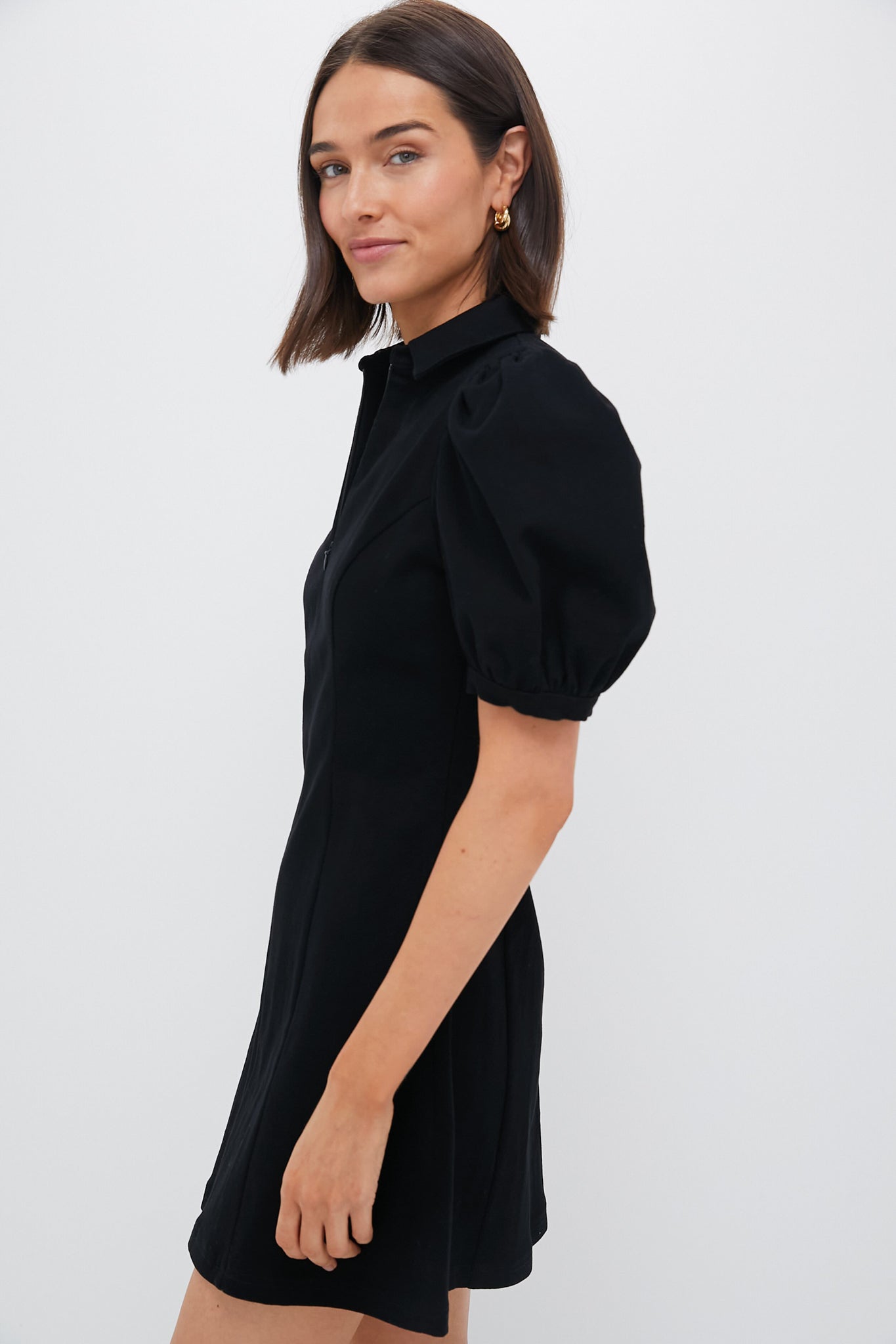 Black Front Zip Denim Mini Dress